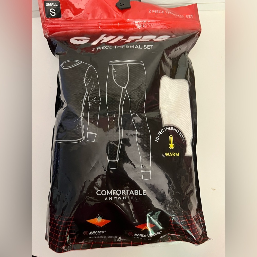 Hi-Tec Thermo Heat Retention Dri-Tec 2 Piece Waffle Thermal Set Tag Free White S